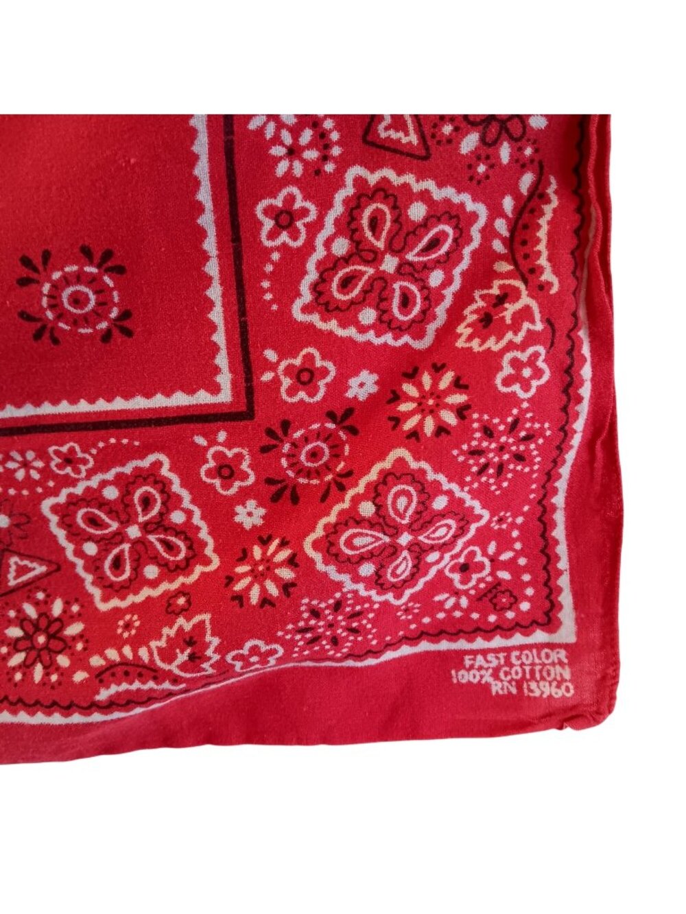 Vintage Cowboy Cowgirl Hanky Fast Color Cotton Red Bandana Geometric 20x19"